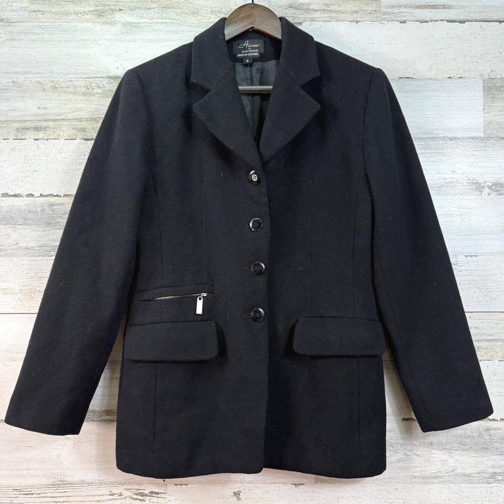 Alanni by Donnybrook Vintage Black 100% Wool‎ Button Front Blazer Jacket Size 8